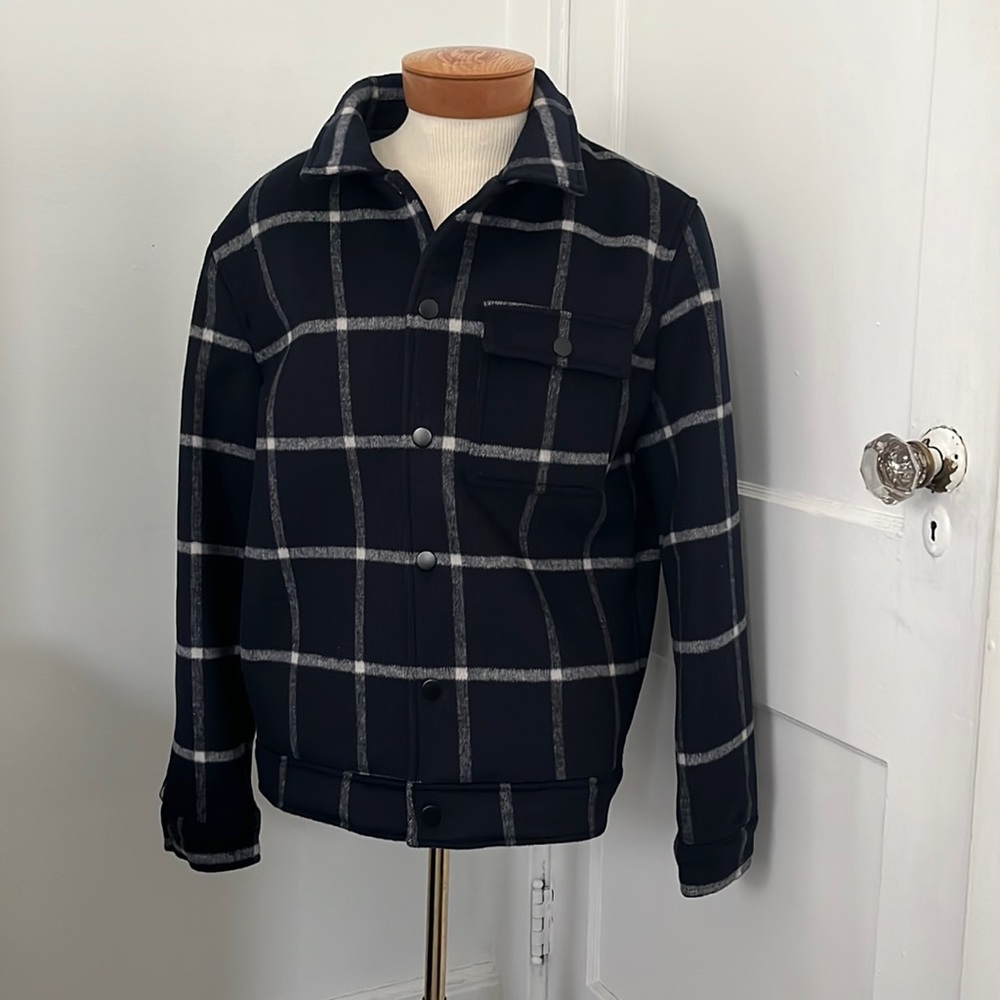 Waist jacket by BlankNYC navy blue white plaid size extra large